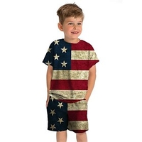 Kids Boys T-shirt Shorts Clothing Set American Independence Day Short Sleeve 2 Pieces Blue Crewneck Print Flag Street Sports Vacation Fashion Comfort Cool Dai