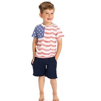 Kids Boys T-shirt Shorts Clothing Set American Independence Day Short Sleeve 2 Pieces Blue Crewneck Print Flag Street Sports Vacation Fashion Comfort Cool Dai