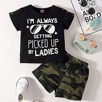 Kids Boys T-shirt Shorts Clothing Set Short Sleeve 2 Pieces Black Print Camo Letter Indoor Outdoor Cotton Regular Casual Daily 1-5 Years / Spring / Summer