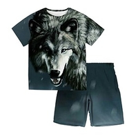 Kids Boys T-shirt Shorts Clothing Set Short Sleeve 2 Pieces Blue Crewneck Print Wolf Animal Street Sports Vacation Fashion Comfort Cool Daily 3-13 Years / Spr