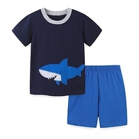 Kids Boys T-shirt Shorts Clothing Set Short Sleeve 2 Pieces Navy Blue Print Cartoon Shark Animal Indoor Outdoor Cotton Regular Casual Daily 2-8 Years / Spring