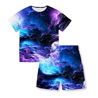 Kids Boys T-shirt Shorts Clothing Set Short Sleeve 2 Pieces Purple Print Galaxy Street Sports Vacation Fashion Comfort Cool Daily 3-13 Years / Spring / Summer