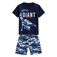 Kids Boys T-shirt Shorts Clothing Set Short Sleeve 2 Pieces White Blue Crewneck Print Camo Dinosaur Animal Street Sports Vacation Fashion Comfort Cool Daily 3