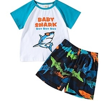 Kids Boys T-shirt Shorts Clothing Set Short Sleeve 2 Pieces White Print Shark Letter Indoor Outdoor Cotton Regular Active Daily 2-6 Years / Spring / Summer