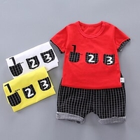 Kids Boys T-shirt Shorts Clothing Set Short Sleeve 2 Pieces White Red Yellow Plaid Letter Sports Outdoor Cotton Regular Casual Daily 1-5 Years / Spring / Summ