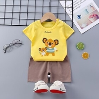 Kids Boys T-shirt Shorts Clothing Set Short Sleeve 2 Pieces Yellow Cartoon Animal Cotton Comfort Daily 1-5 Years / Summer