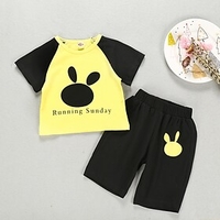 Kids Boys T-shirt Shorts Clothing Set Short Sleeve 2 Pieces Yellow Print Letter Animal Daily Wear Cotton Regular Basic 2-6 Years