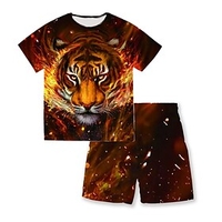 Kids Boys T-shirt Shorts Clothing Set Short Sleeve 2 Pieces Yellow Print Tiger Animal Street Sports Vacation Fashion Comfort Cool Daily 3-13 Years / Spring /