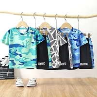 Kids Boys T-shirt Shorts Sports Suit Clothing Set Short Sleeve 2 Pieces Green Blue Gray Camo Camouflage Sports Indoor Active Sports 2-12 Years / Summer