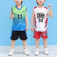 Kids Boys Tank Shorts Clothing Set Sleeveless 2 Pieces Green Blue White Print Number Training Sports Regular Sports 5-13 Years Above Knee / Fall / Spring / Su