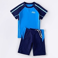 Kids Boys Two Piece Swimwear Swimsuit Drawstring Patchwork Swimwear Short Sleeves Print Color Block Blue Gold Yellow Active Outdoor Beach Bathing Suits 4-13 Ye
