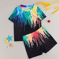 Kids Boys Two Piece Swimwear Swimsuit Print Swimwear Tie Dye Black Active Outdoor Beach Bathing Suits 5-12 Years / Spring / Summer