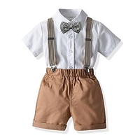 Kids Toddler Boys Clothing Set Short Sleeve 4 Pieces White(Boy) Solid Colored Stripe School Birthday Festival Cotton Regular Basic Formal 1-5 Years / Summer