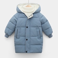 Kids Unisex Long Sleeve Down Coat Green Blue Black Pocket Plain Active Fall Winter 3-10 Years Street / Basic / Fashion / Cotton