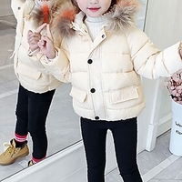 Kids Unisex Long Sleeve Down Coat Green White Black Pocket Plain Active Fall Winter 2-6 Years Street / School / Basic / Fashion