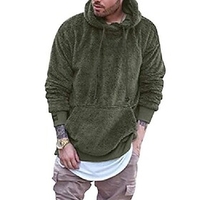 men teddy bear hooded jacket fuzzy sherpa pullover hoodie fleece sweatshirts kangaroo pocket outwear army green s