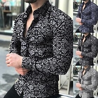 mens fashion long sleeve floral print shirt spring autumn shirts men dress shirt slim fits button lapels collar male
