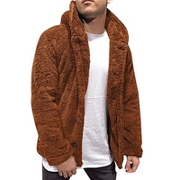 mens fuzzy sherpa jacket hoodie fluffy fleece open front cardigan button down soft coat fall outwear winter warm thicken lined jackets with pocket for men brow