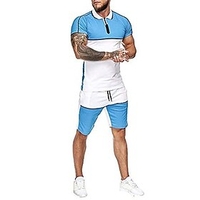 mens sport set summer outfit 2 piece set short sleeve t shirts and shorts casual sweatsuit set sky blue