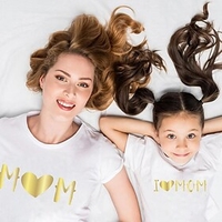Mommy and Me Cotton T shirt Tops Daily Heart Letter Print White Black Gray Short Sleeve Daily Matching Outfits / Summer