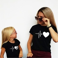 Mommy and Me Cotton T shirt Tops Daily Heart Print Black Gray Red Short Sleeve Daily Matching Outfits