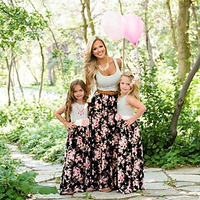Mommy and Me Dress Graphic Print Black Maxi Sleeveless Matching Outfits / Summer