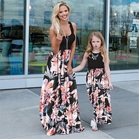Mommy and Me Dress Graphic Print Black Maxi Sleeveless Matching Outfits / Summer