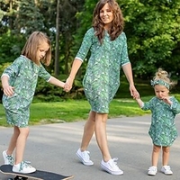 Mommy and Me Dress Graphic Print Green Knee-length Half Sleeve Matching Outfits / Summer