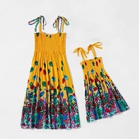 Mommy and Me Dresses Casual / Daily Floral Print Yellow Knee-length Sleeveless Boho Matching Outfits / Summer
