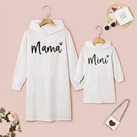 Mommy and Me Dresses Daily Heart Letter Print White Above Knee Long Sleeve Daily Matching Outfits / Fall / Winter / Cute