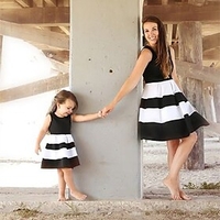Mommy and Me Dresses Daily Wear Solid Color Patchwork Black Dark Pink Above Knee Sleeveless Daily Matching Outfits / Summer