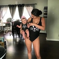 Mommy and Me Easter Swimsuit Causal Bunny Print Black Sleeveless Adorable Matching Outfits / Summer