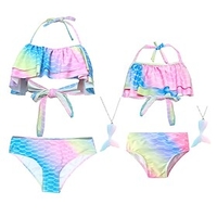 Mommy and Me Swimsuit Causal Mermaid Backless Blue Purple Pink Sleeveless Vacation Matching Outfits / Layered / Summer / Cute / Print