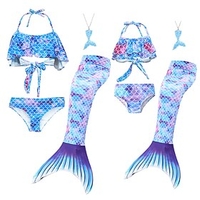 Mommy and Me Swimsuit Causal Mermaid Backless Blue Purple Pink Sleeveless Vacation Matching Outfits / Layered / Summer / Cute / Print