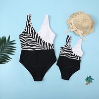 Mommy and Me Swimsuit Causal Striped Color Block Print Colorblock Sleeveless Vacation Matching Outfits / Summer