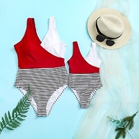 Mommy and Me Swimsuit Causal Striped Color Block Print Colorblock Sleeveless Vacation Matching Outfits / Summer