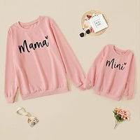 Mommy and Me Tops Daily Heart Letter Print White Pink Gray Long Sleeve Daily Matching Outfits / Fall / Winter / Cute