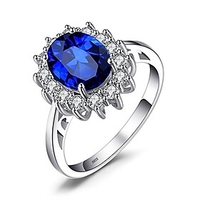 Princess Diana William Kate Middleton Gemstones Birthstone Halo Solitaire Engagement Rings For Women For Girls Silver Ring (1-created- sapphire,  11)