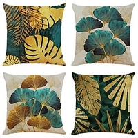 Set of 4 Throw Pillow Cases Open Branches and Loose Leaves Faux Linen Square Decorative Throw Pillow Cases Sofa Cushion Covers Outdoor Cushion for Sofa Couch B