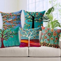 Set of 5 Faux Linen Throw Pillow Case Pastrol Oil Painting Style Cushion Cover Home Sofa Decorative Outdoor Cushion for Sofa Couch Bed Chair