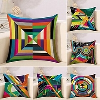 Set of 6 Cotton / Faux Linen Pillow Cover,  Striped Lines / Waves Geometic Abstract Throw Pillow