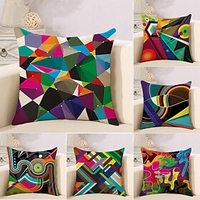 Set of 6 Cotton / Faux Linen Pillow Cover,  Striped Lines / Waves Geometic Abstract Throw Pillow Outdoor Cushion for Sofa Couch Bed Chair
