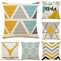 Set of 6 Geometric Antler Faux Linen Square Decorative Throw Pillow Cases Sofa Cushion Covers Home Sofa Decorative Outdoor Cushion for Sofa Couch Bed Chair
