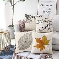 Simple Leaves 4 pcs Cotton / Faux Linen Pillow Cover,  Rustic Square Traditional Classic Home Sofa Decorative Outdoor Cushion for Sofa Couch Bed Chair