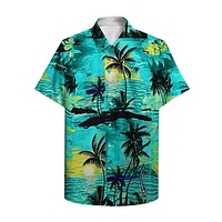 sunset beach palm tree hawaiian shirt red-l