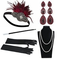 The Great Gatsby Charleston Roaring 20s 1920s Vintage Costume Accessory Sets Gloves Necklace Flapper Headband Women