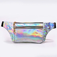 Unisex 2022 Laser Bag PU Leather Fanny Pack Sling Shoulder Bag Buttons Daily Outdoor Plain Black Purple Pink Silver