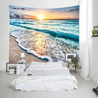 Wall Tapestry Art Decor Blanket Curtain Picnic Tablecloth Hanging Home Bedroom Living Room Dorm Decoration Landscape Beach Sea Ocean Wave Sunrise Sundset