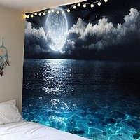 Wall Tapestry Art Decor Blanket Curtain Picnic Tablecloth Hanging Home Bedroom Living Room Dorm Decoration Landscape Full Moon Night Sea Ocean Cloud Star Sky