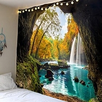 Wall Tapestry Art Decor Blanket Curtain Picnic Tablecloth Hanging Home Bedroom Living Room Dorm Decoration Mooie Cave Landscape Tree Forest Waterfall River